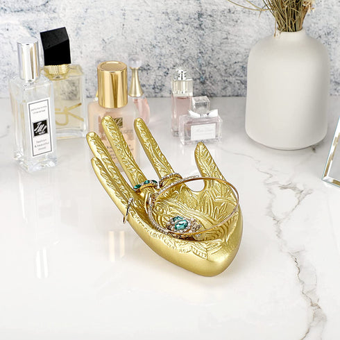 ELLDOO Buddha Hand Jewelry Tray Rings Holder Jewelry Display Hand jewelry Holder Trinket Dish Storage Decoration ,Gold