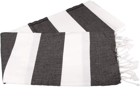 Refined Swagger Turkish Bath Towel Peshtemal Fouta 39" X 71" - 100% Cotton - for Beach Picnic Sarong (Black White)