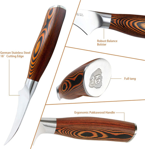 TUO Bird-Beak Paring Knife, Handy Peeling Knife, German X50CrMoV15 Stainless Steel, Full Tang Eye-catching Ergonomic Pakkawood Handle, Razor Sharp Stain Rust Resistant, Fiery Series, 2.5 inch