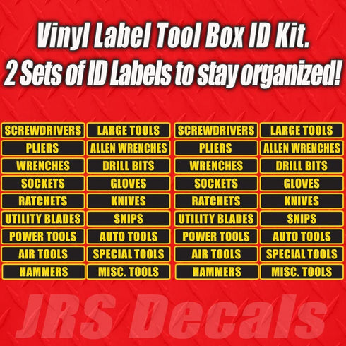 Tool Box Label Decal Sticker Set. Organization Label Set for Toolbox.