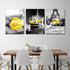 Yellow Kitchen Decor Yellow Rose Kitchen Wall Art Dining Room Decor Wine Glass Kitchen Wall Decor Black and White Canvas Wall Art Paintings Prints Pictures Framed Artwork for Home Kitchen Decorations (yellow rose, 12 INx16 INx3PCS(30cmx40cmx3)