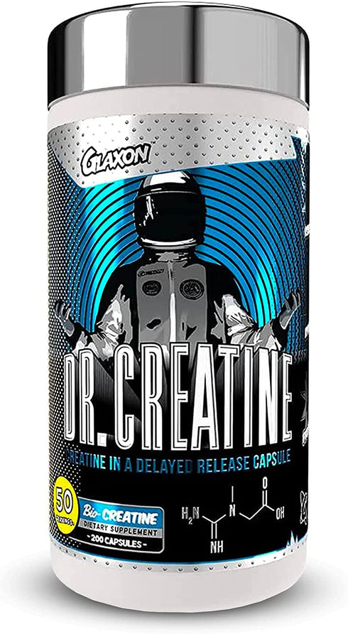 Glaxon Dr. Creatine, Creatine Monohydrate in Delayed Release Capsules, Creatine Pills for Enhanced Performance, Better Absorption, Reduced Stomach Discomfort, 200 Capsules, 50 Servings