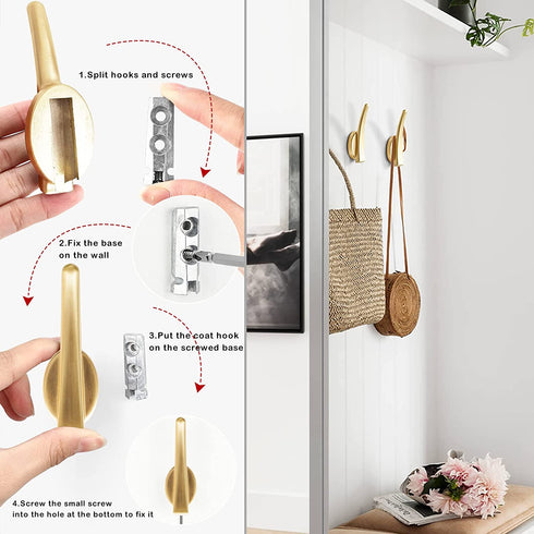 Gold Wall Hooks Towel Hooks 4 Pack Coat Hooks Wall Mounted Single Hook Heavy Duty Hardware Robe Hooks for Hanging Gold Hooks Zinc Alloy Hooks for Bathroom Garage Entryway Kitchen Home