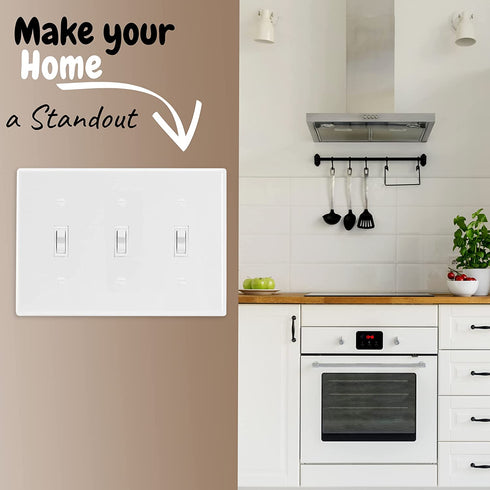 Bates- Triple Light Switch Wall Plate, 3 Pack, White, Triple Light Switch Cover, Light Switch Cover 3 Gang, 3 Switch Plate Cover, 3 Light Switch Cover Plate, 3 Switch Light Switch Cover, Switch Plates