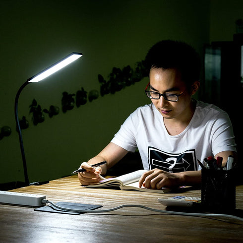 TOPESEL 5W 48 LEDs Dimmable Clip-on Led Desk Lamp, Eye-Care Flexible Gooseneck USB Clamp Reading Lamp, 3 Color Temperature, 14 Brightness Levels Table Lamp, Black