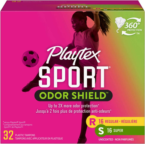 Playtex Sport Fresh Balance Tampons with Odor Shield Technology, Regular and Super Multi-Pack, Scented - 32 Count