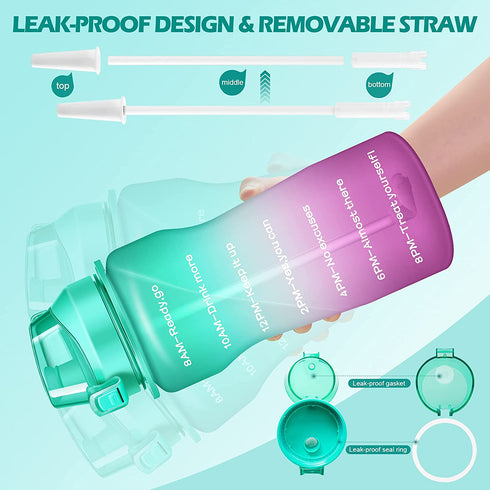 4AMinLA Motivational Water Bottle 64/100oz Half Gallon Jug with Straw and Time Marker Large Capacity Leakproof BPA Free Fitness Sports Water Bottle