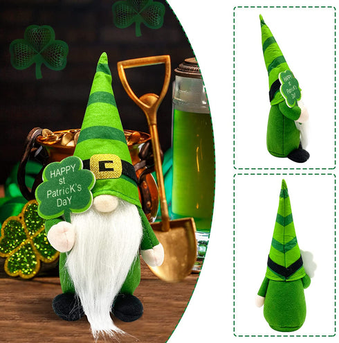 St Patricks Day Gnome Plush Elf for St Patricks Day Decorations Home Table Decor Ornament Dwarf Figurines St. Patrick's Day Gifts Green Irish Handmade Faceless Gnome (Green)
