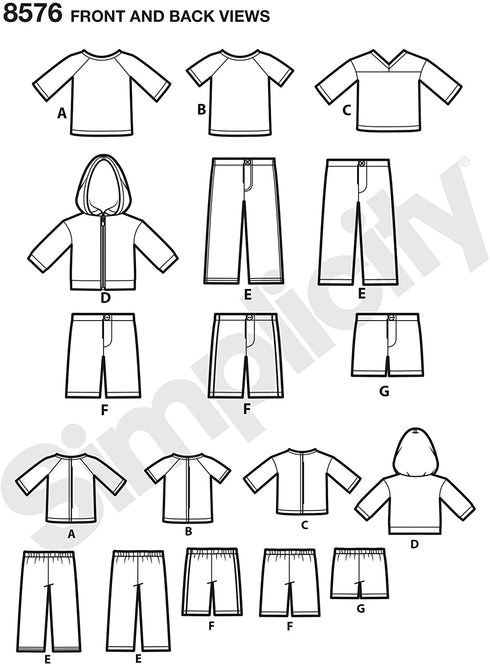 Simplicity US8576OS 18" Sport and Pajamas Unisex Doll Clothes Sewing Patterns, One Size (One Size)