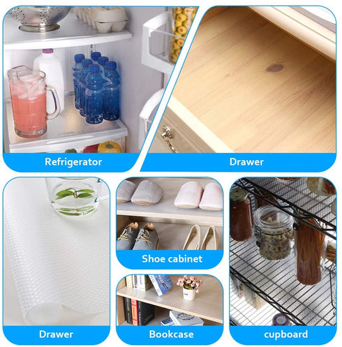 amorus 3 Rolls Shelf Liners Fridge Liner Cabinet Liner, Non-Adhesive Drawer Liner Cupboard Pad for Kitchen Home, 17.7 x 59 inches - Clear