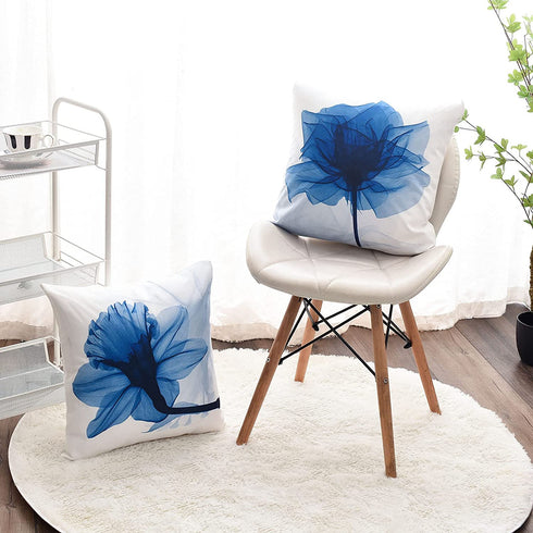 Wyooxoo Blue Pillow Covers 18x18 Set of 4 Decorative Floral Throw Pillow Cover for Couch Modern Outdoor Pillows Case for Sofa Living Room Cushion Bed Navy Blue and White Home Decor