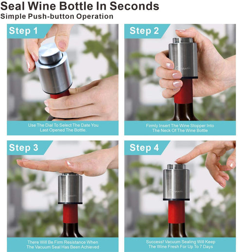 3 Pcs Wine Bottle Stoppers,Real Vacuum Champagne Stoppers,Wine Bottle Stopper with Time Scale RecordReusable Wine Preserver,Wine Corks Keep Fresh,Best Gifts for Wine Lovers?Stainless SteelSilver?