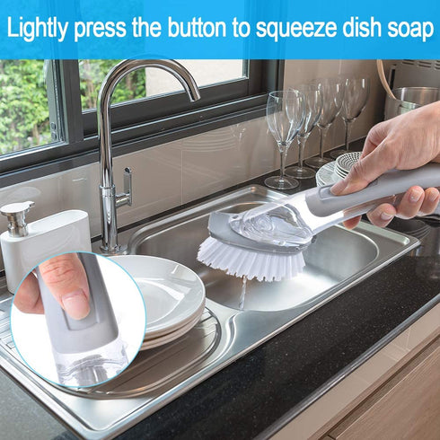 Dish Brush with Soap Dispenser for Dishes Kitchen Sink Pot Pan Scrubbing