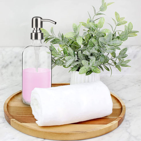 Glass Soap Dispenser 2 Pack 17oz Clear Liquid Soap Dispenser for Kitchen Bathroom Countertop Hand Dish Lotion (17oz/500ml)