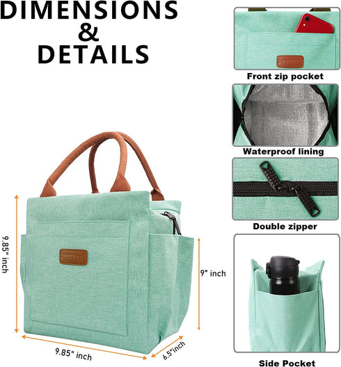 Insulated Lunch Bag Women Lunch Box Reusable Durable Leakproof Large Lunch Tote for Women Men Adult with Bottle Holder and Side Pockets for Work Picnic Travel - Heather Teal