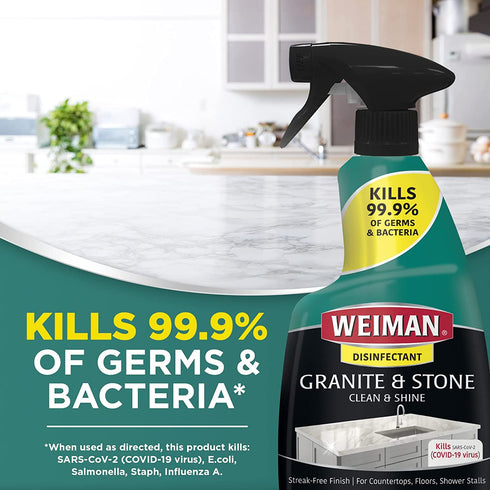 Weiman Disinfectant Granite Daily Clean & Shine 32 Ounce (2 Pack) Safely Clean Disinfect and Shine Granite Marble Soapstone Quartz Quartzite Slate Limestone Corian Laminate Tile Countertop