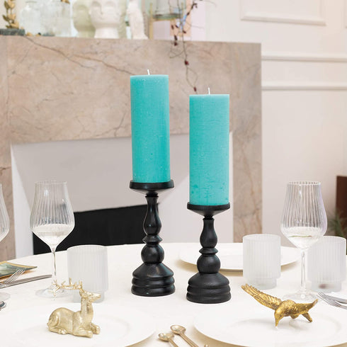 CANDWAX 3x8 Pillar Candle Set of 2 - Decorative Rustic Candles Unscented and No Drip Candles - Ideal as Wedding Candles or Large Candles for Home Interior - Turquoise Candles
