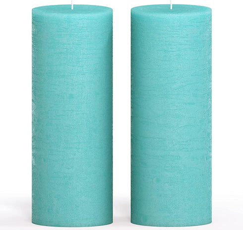 CANDWAX 3x8 Pillar Candle Set of 2 - Decorative Rustic Candles Unscented and No Drip Candles - Ideal as Wedding Candles or Large Candles for Home Interior - Turquoise Candles