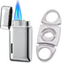 Bbsisgo Torch Lighter, Cigar Cutter and Lighter Set, Double Jet Flame Butane Lighter with Visible Window, Refillable Windproof Lighter, Gifts for Men(Sold Without Gas) (Silver)