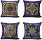 Semtomn Set of 4 Linen Throw Pillow Covers Spanish Talavera Exotic Geometry Dark Retro Ethnic Home Decorative 20"x20" Flax Pillow Cases Cushion Square Pillowcases