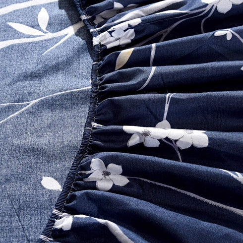 Hecnoey Floral Printed Bed Fitted Sheets,Deep Pocket Soft Fitted Sheet Only (Navy Blue,King)