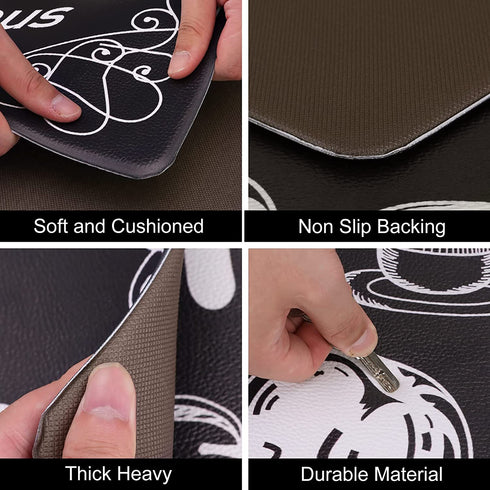 HYDLUB Black Kitchen Rugs and Mats Cushioned 18" x 29"+18" x 47" Anti Fatigue Set Farmhouse Kitchen Rug Runner Comfort PVC Leather Heavy Duty Standing Mats Waterproof Non Slip Kitchen Floor Mat