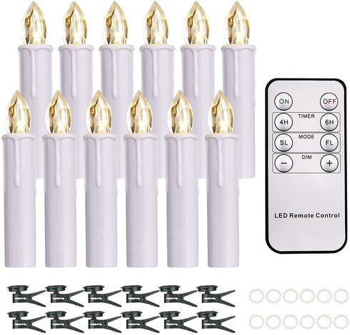 12PCS Christmas LED Window Candles, JOSU Battery Operated Flameless Taper Christmas Candles Light with Remote Timer/Clips, Warm White Light for Home Indoor Outdoor Christmas Trees Decor ¦