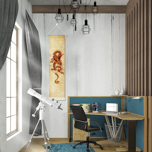 Hanging Poster Canvas Wall Art Paintings of Chinese Dragon Tapestry Asian Traditional Chinese Soaring Dragon Golden Dragon Totem Wall Tapestry Wall Decor For Room (13''x 56''/33x142cm)
