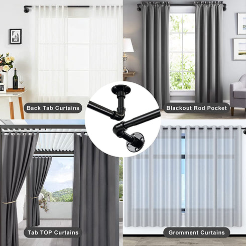 SOUMNS Industrial Curtain Rods, Rustic Pipe Curtain Rods for Windows 32 to 45 inch, 1 Inch Diameter Adjustable Telescoping Wrap Around Curtain Rod Set for Wall and Ceiling, Indoor&Outdoor, Black
