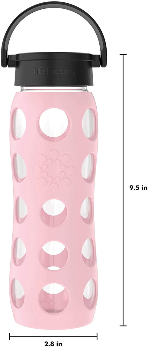Lifefactory 22-Ounce BPA-Free Glass Water Bottle with Classic Cap and Protective Silicone Sleeve, Desert Rose