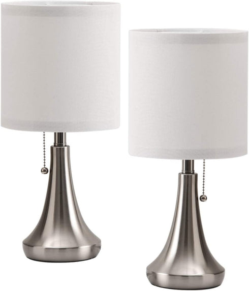 AMUV Nightstand Lamps for Bedrooms Set of 2,Small Bedside Lamp,End Table Lamps Set of 2, Mini Lamps for Living Room Table Top,White Shade,Pull Chain Switch,Bulb not Included