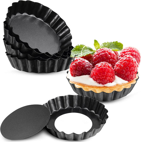 10 Pieces Mini Tart Pan with Removable Bottom, Nonstick Quiche Pan for Baking Pies, Quiche Cheese Cakes and Desserts (Black,3 Inch)