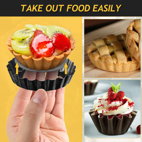 10 Pieces Mini Tart Pan with Removable Bottom, Nonstick Quiche Pan for Baking Pies, Quiche Cheese Cakes and Desserts (Black,3 Inch)
