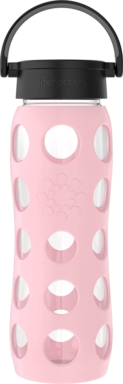 Lifefactory 22-Ounce BPA-Free Glass Water Bottle with Classic Cap and Protective Silicone Sleeve, Desert Rose