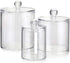 Hipiwe Set of 3 Cotton Ball and Swab Organizer with Lid - Apothecary Acrylic Jar Makeup Cotton Organizer Q-Tips Holder Bathroom Vanity Storage Canister Jar for Cotton Rounds Pads