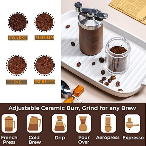 Manual Coffee Grinder-YIUYIUPI Stainless Steel Grinder is Easy to Carry and Coffee Powder of the Thickness can be Adjusted, Suitable for Office, Home Kitchen and Camping (Reddish brown)