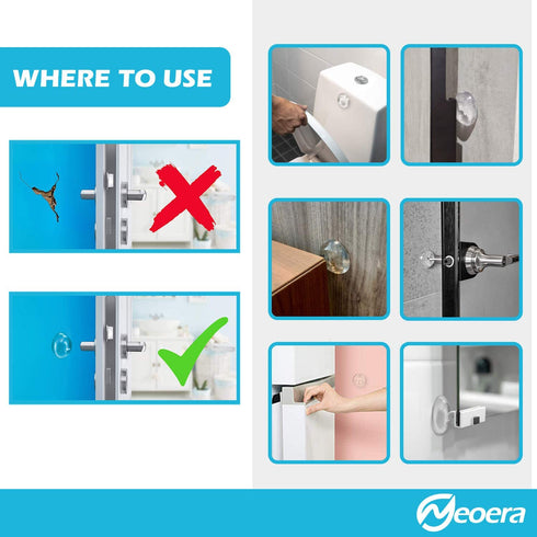 Neoera Door Stopper Wall Protector (Clear, 10pack)-Quiet, Shock Absorbent Gel - Adhesive Reusable Bumper Protector, Wall Shield & Silencer for Door Handle, Soft Rubber Round Door Stop 2
