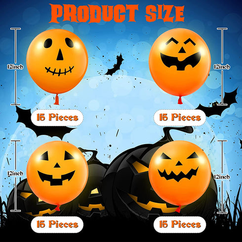 60 Pieces Halloween Balloons Pumpkin Balloons Halloween Balloons 12 Inch Latex Balloons Halloween Expression Balloon 4 Styles Orange Pumpkin Balloons for Halloween Birthday Party