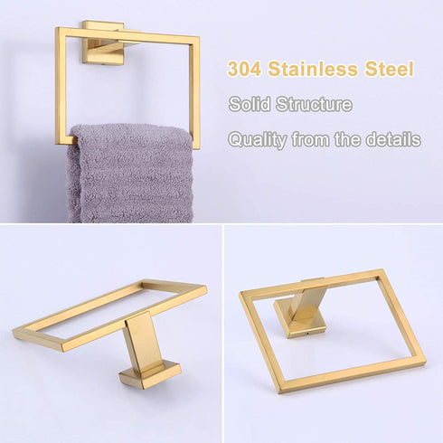 Aomasi Hand Towel Ring, SUS304 Stainless Steel Suqare Bath Towel Holder Light Luxury Style, Brushed Gold€¦