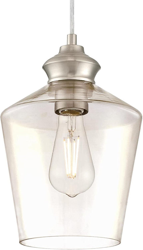 Westinghouse Lighting 6106500 One-Light Indoor Mini Pendant, Brushed Nickel Finish with Clear Glass