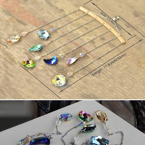 Crystal Ornament Wall Decor, Shining Colourful Crystal Pendants with Stainless Steel Chain Boho Home Decoration for Bedroom Living Room Apartment (Gold)