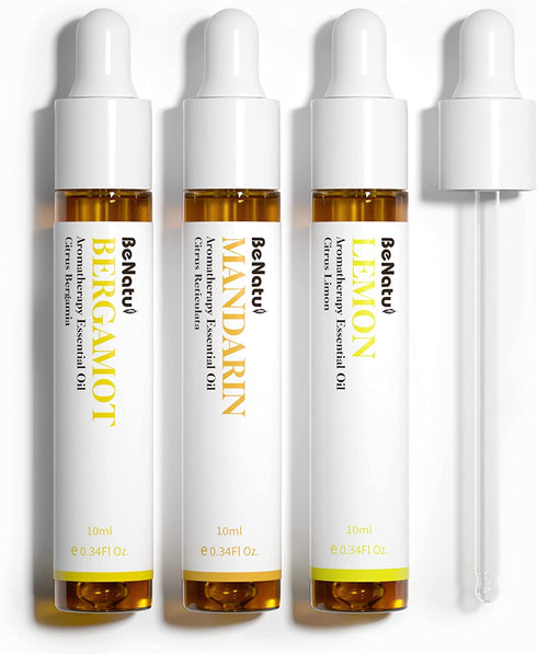 Essential Oils Set (Lemon, Bergamot, Mandarin) for Home, Citrus Fragrance Gift for Women and Men - Natural Aromatherapy for Skin, Massage, Diffuser - by Benatu