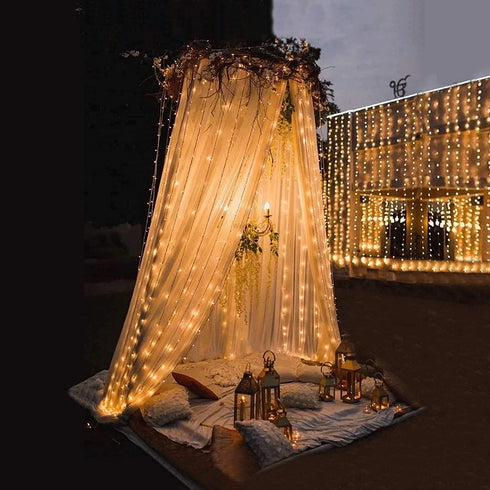 JMEXSUSS Remote Control Curtain Lights Plug in Curtain Lights Outdoor,300 LED Window Wall Hanging Curtain String Light for Bedroom Wedding Party Backdrop Garden Indoor Christmas (Warm White)