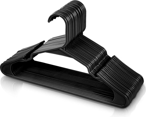 Utopia Home 50-Pack Black Plastic Hangers for Clothes - Space Saving Notched Hangers - Durable and Slim - Shoulder Grooves