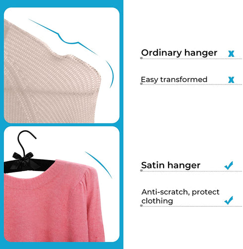 JS HANGER Padded Hanger for Sweaters - 17 Inch Extra Large Heavy Duty Satin Covered Coat Hangers No Shoulder Bump for Women Clothes, Sweaters, Dresses, Clothing, Weddings, Lingerie Pack of 10 , Black