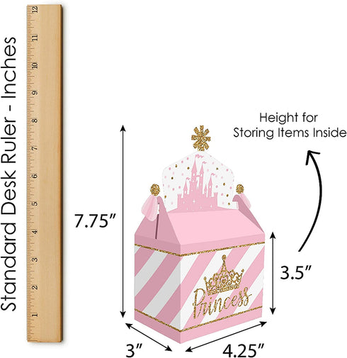 Big Dot of Happiness Little Princess Crown - Treat Box Party Favors - Pink and Gold Princess Baby Shower or Birthday Party Goodie Gable Boxes - Set of 12