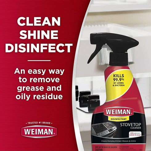 Weiman Disinfectant Stovetop Cleaner for Daily Use (2 Pack) Streak Free, Residue Free, Non-Abrasive Formula - 22 Ounce