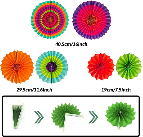 Recosis Fiesta Party Decorations, Multicoloured Tablecover Paper Fans Pompoms Paper Balloon Garlands Hanging Swirls Decorations for Fiesta Mexican Cinco De Mayo Taco Birthday Party Supplies
