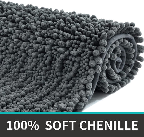 DEXI Bath Mat Bathroom Rug Non Slip Absorbent and Soft Floor Mats Washable Chenille for Bathtub Toilet Shower Room Entryway,16"x24"Dark Gray
