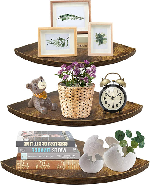 WIFTREY Wall Mount Floating Corner Shelves Set of 3, Hanging Rustic Wall Storage Shelf Decor for Bedroom, Living Room, Bathroom, Kitchen